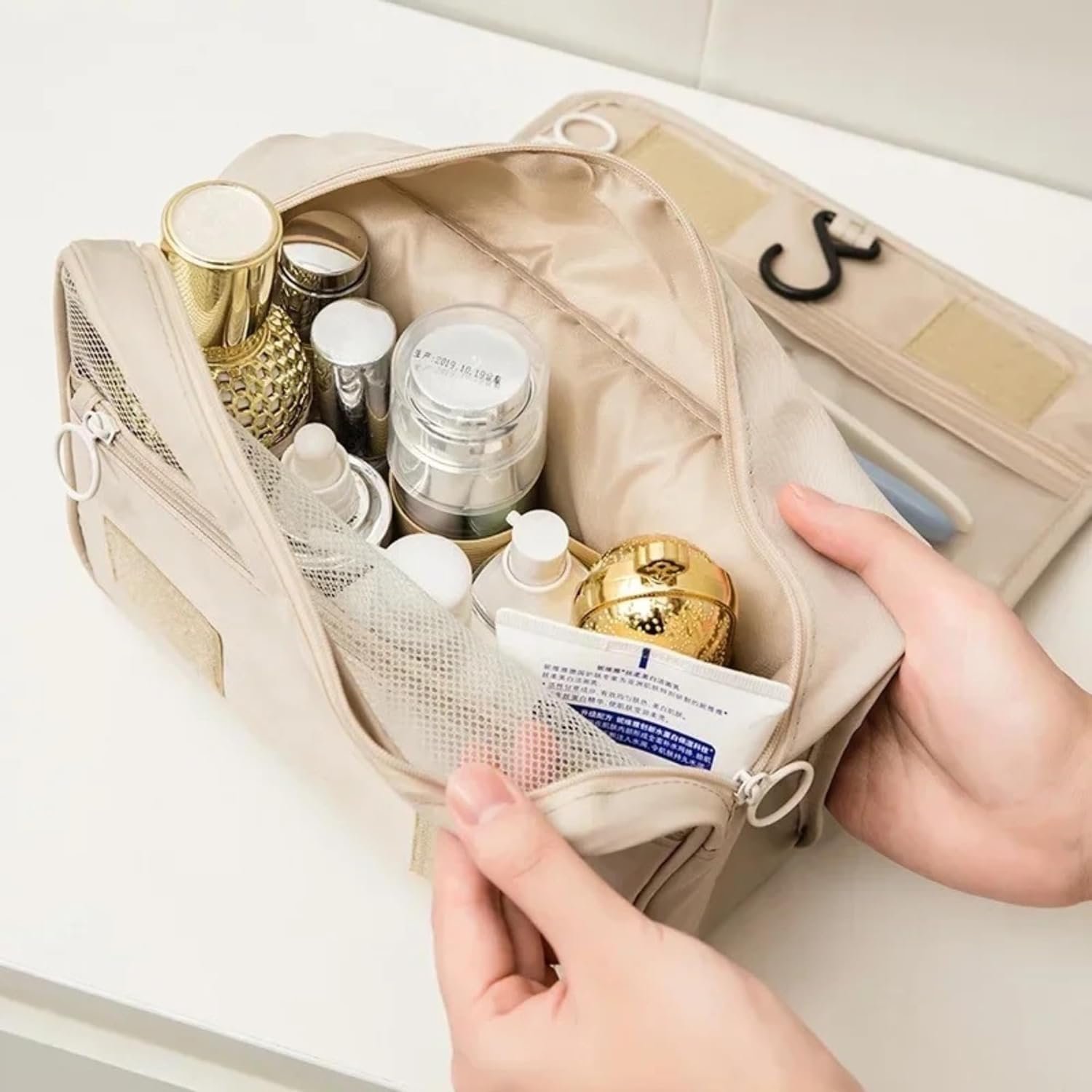 Necessaire Feminina Organizadora com Alça Bolsa de Maquiagem Cosméticos Higiene Pessoal Viagem Traba - 4