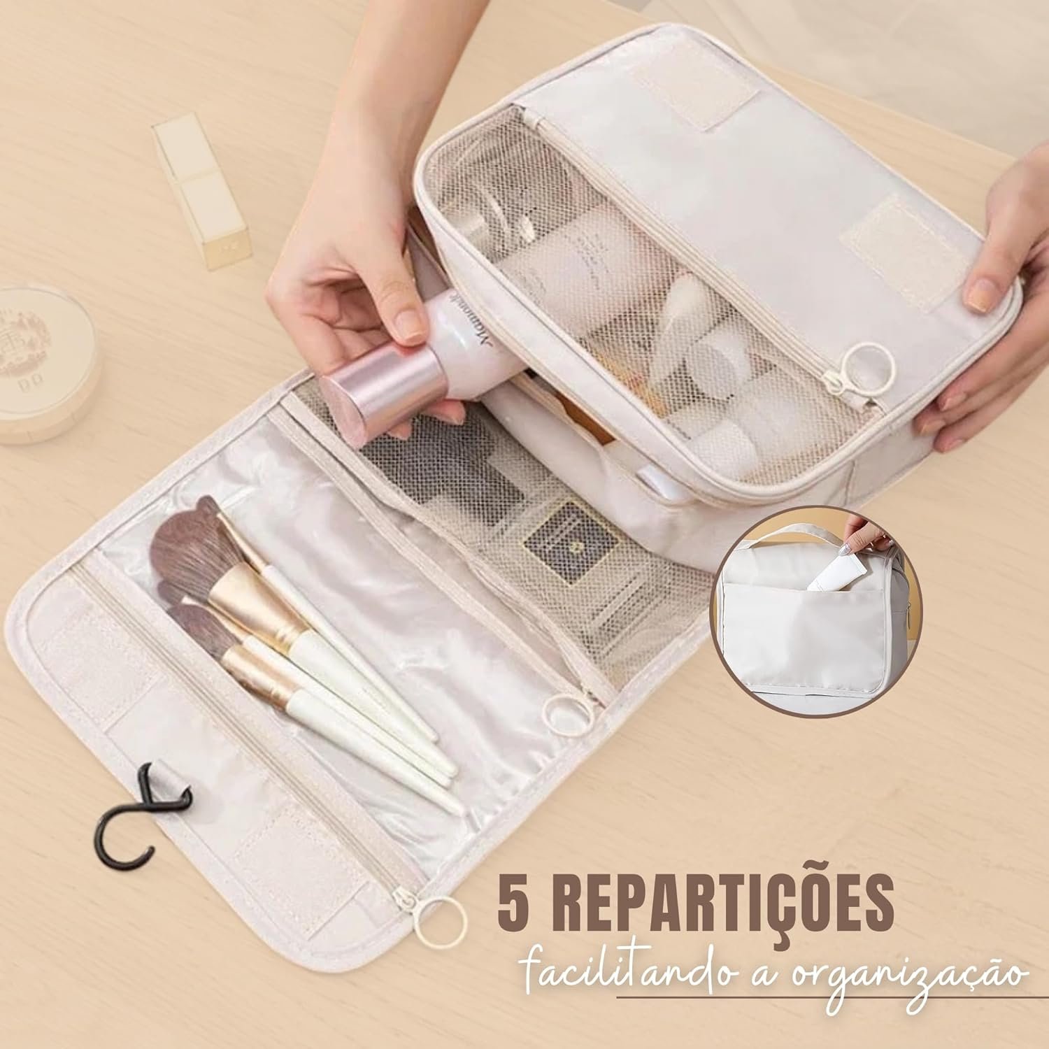 Necessaire Feminina Organizadora com Alça Bolsa de Maquiagem Cosméticos Higiene Pessoal Viagem Traba - 2