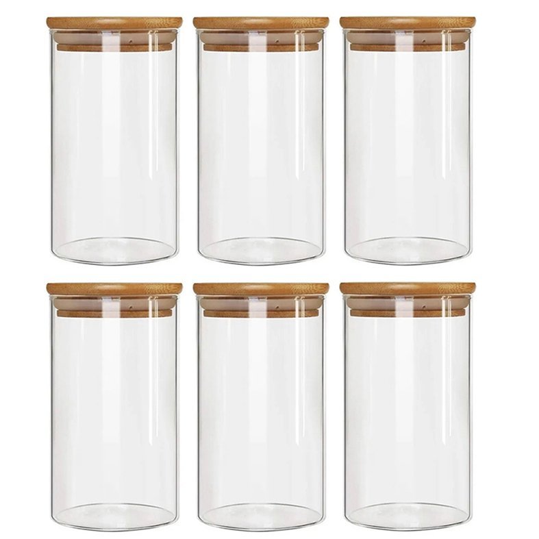 Kit 6 Potes Borossilicato Hermético Tampa Bambu 800ml Class