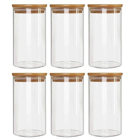 Kit 6 Potes Borossilicato Hermético Tampa Bambu 800ml Class