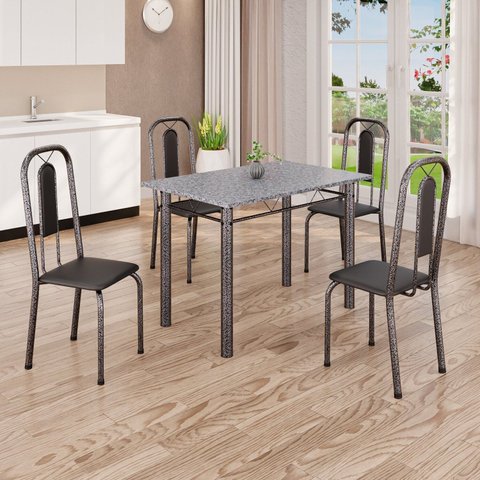 Conjunto de Mesa com 4 Cadeiras Lívia Prata/Preto