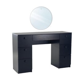 Penteadeira Ditália 7 Gavetas C/espelho Redondo Pe-100 Cor:preto - 2