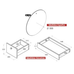 Penteadeira Ditália 7 Gavetas C/espelho Redondo Pe-100 Cor:preto - 5