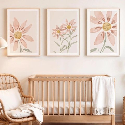 Kit 3 Quadros Decorativos Infantil - Flor do Dia NO2 - 30x40 - Moldura Madeira