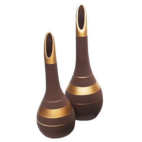 Par de Lâmpadas Fosca em Cerâmica Decorativa de Aparador e Sala - Chocolate Gold