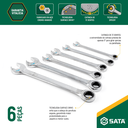 Ver imagem 3 de Jogo Chave Combinada Speedy Catraca 8 À 19mm 6 Peças Sata St09033g St09033g