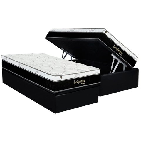 Conjunto Box Baú Solteiro: Colchão Espuma Luckspuma Visco Masterpocket Lucksfaction Black + Base