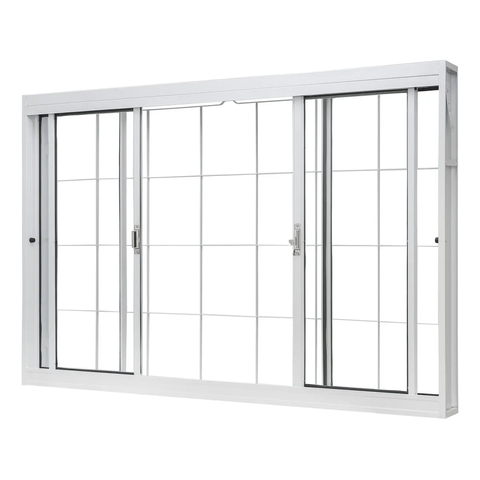 Janela de Correr Central Aço Branco com Grade Quadriculada 4 Folhas 150x100