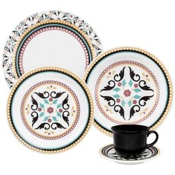 Aparelho De Jantar Floreal Luiza 20 Peças Porcelana Oxford Preto Florido - 6