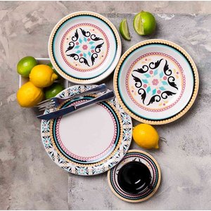Aparelho De Jantar Floreal Luiza 20 Peças Porcelana Oxford Preto Florido