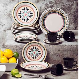Aparelho De Jantar Floreal Luiza 20 Peças Porcelana Oxford Preto Florido - 9