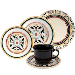 Aparelho De Jantar Floreal Luiza 20 Peças Porcelana Oxford Preto Florido - 2