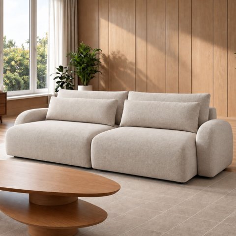 Sofá Cama Modular Orgânico Retrátil 4 Lugares 250cm Base Madeira Maciça Oxford