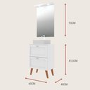 Ver imagem 4 de Gabinete para Banheiro com Tampo Cuba e Espelheira 60cm Retro Mdf Branco Milano - On Móveis