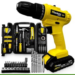 Furadeira Parafusadeira Sem Fio Impacto 12v C/ Jogo Kit Ferramentas 200 Peças Titanium - 1
