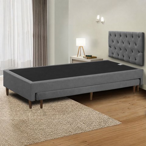 Base Cama Box Solteiro com Cama Auxiliar 0,96 Laura Vilajo: Suede Cinza