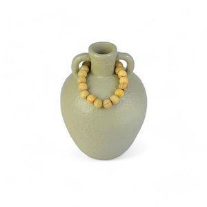 Vaso Decorativo Cinza com Colar de Madeira Médio