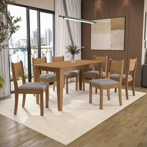 Conjunto para Sala de Jantar Mesa com 6 Cadeiras Melina Marrom/Canela/Gelo