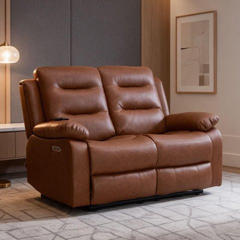Poltrona Reclinável Elétrica 2 Lugares Cinema com Massagem Montelli L07 Couríssimo Marrom - Lyam