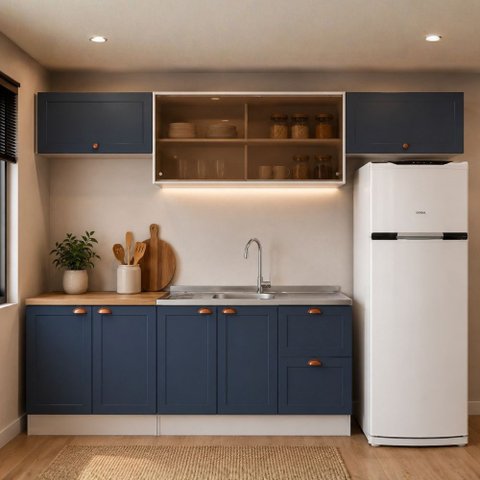 Cozinha Modulada Olivia 5 Peças com Aéreo de 120cm com Vidro Reflex Poliman Móveis