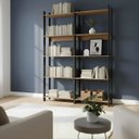 Ver imagem 3 de Kit 2 Estantes para Livros 10 Prateleiras Estilo Industrial Lâmina Mel/preto - Brv Móveis