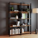 Ver imagem 1 de Kit 2 Estantes para Livros 10 Prateleiras Estilo Industrial Lâmina Mel/preto - Brv Móveis