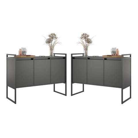 Armario Industrial 3 Portas Balso Conjunto 2 Peças - Preto
