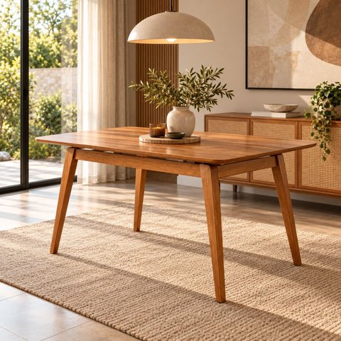 Mesa de Jantar Neo 120x80cm Tampo MDF Base Madeira Maciça:Naturalle