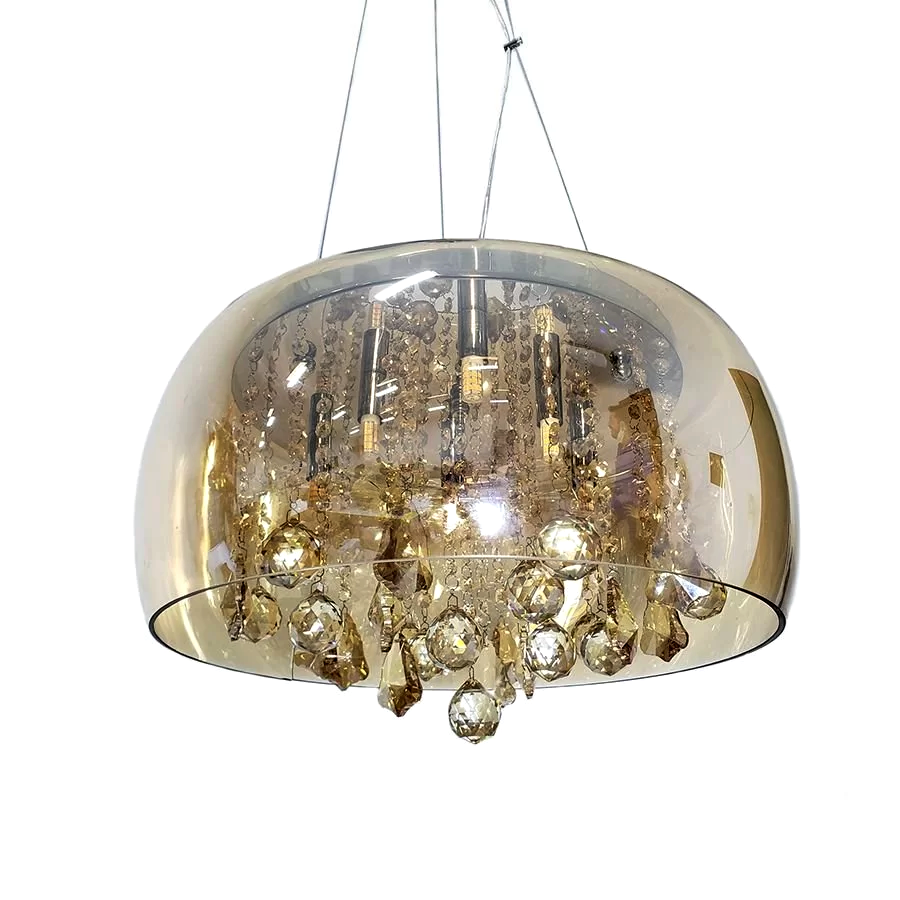 Lustre Bacia de Cristal Legítimo K9 Âmbar 50 cm de Diâmetro