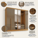 Ver imagem 4 de Guarda-Roupa 100% MDF 6 Portas 3 Gavetas com Espelhos Lisboa Yescasa Bege/Cinamomo/Cappuccino
