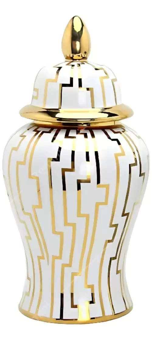 Vaso Decorativo Porcelana Chinesa Branco Dourado 50x24 - 1