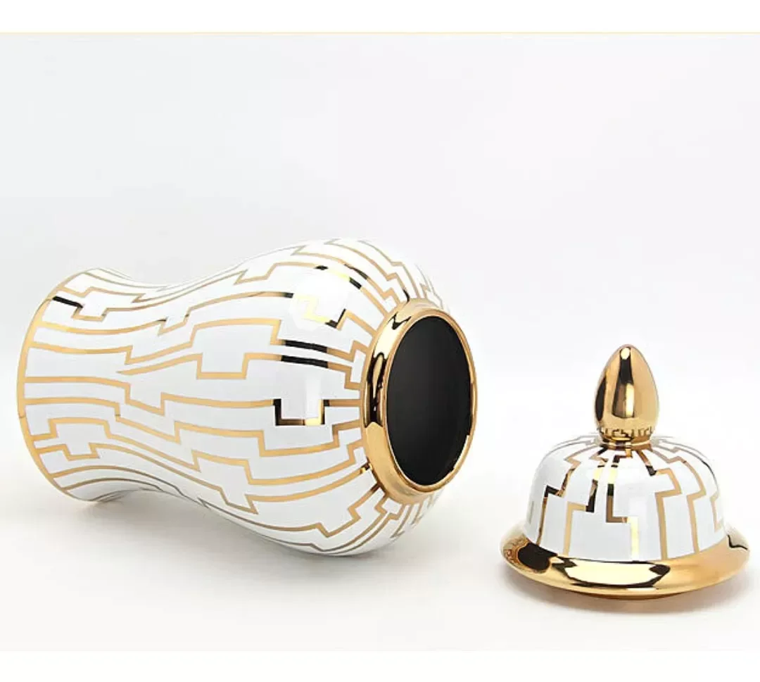 Vaso Decorativo Porcelana Chinesa Branco Dourado 50x24 - 4