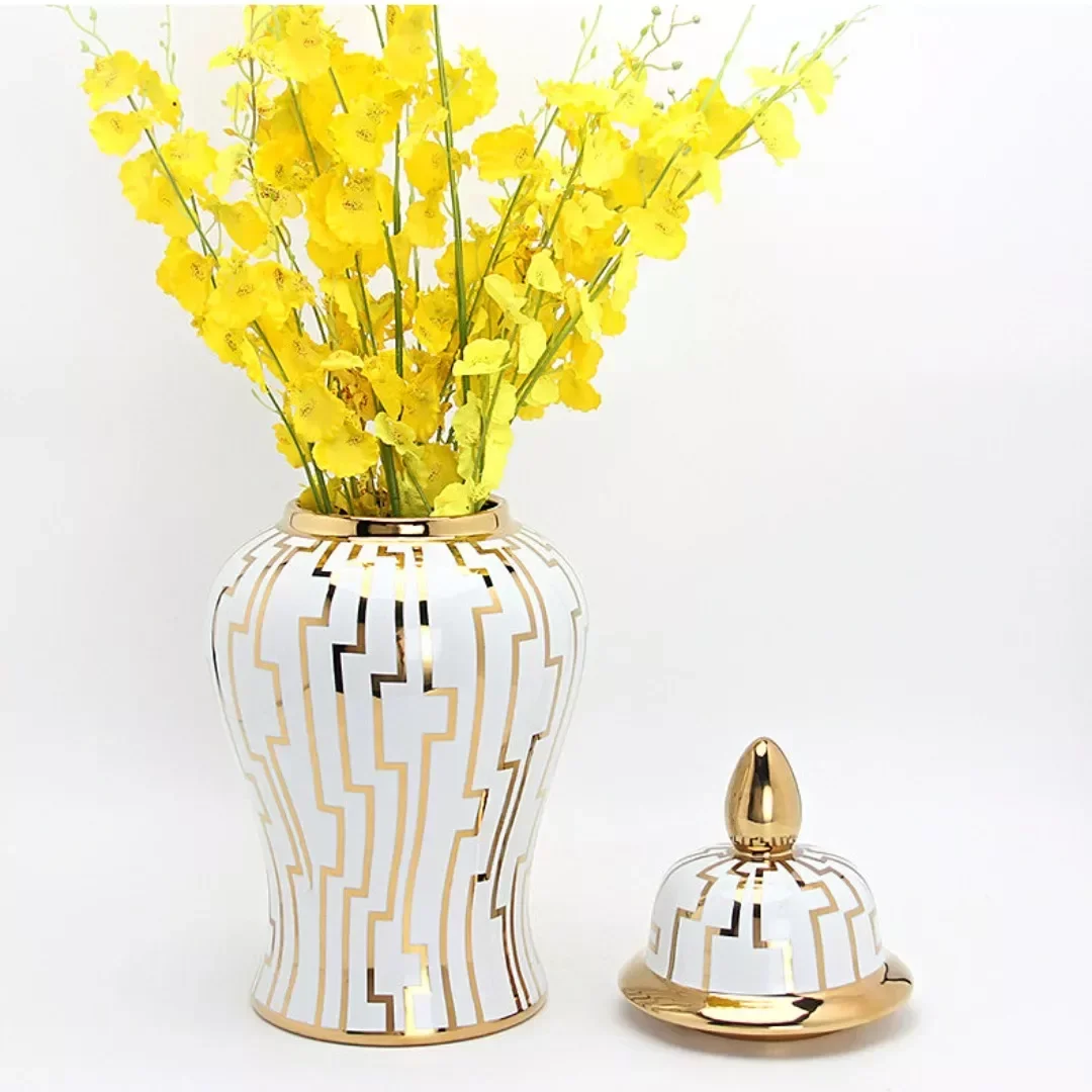 Vaso Decorativo Porcelana Chinesa Branco Dourado 50x24 - 5