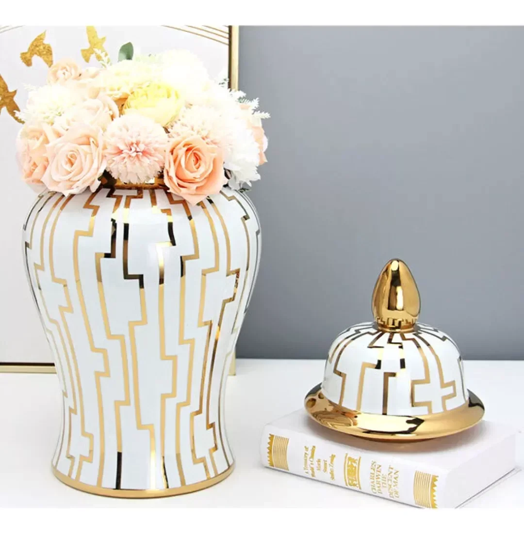 Vaso Decorativo Porcelana Chinesa Branco Dourado 50x24 - 3