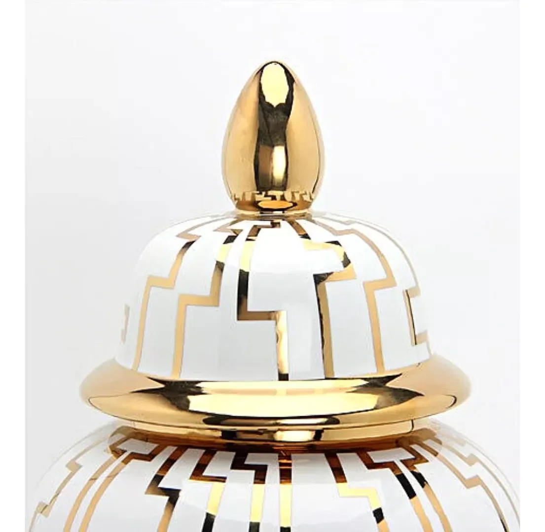 Vaso Decorativo Porcelana Chinesa Branco Dourado 50x24 - 6