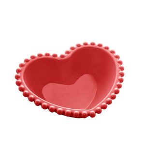 Conjunto 2 Bowls Coração Beads Vermelho Bon Gourmet Porcelana 19x15x6cm Elegantes para Mesa e Sobrem