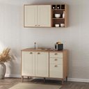 Ver imagem 2 de Conjunto Cozinha Tunísia 120cm 5 Portas com Aéreo e Balcão Canelato/off White