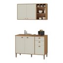 Ver imagem 1 de Conjunto Cozinha Tunísia 120cm 5 Portas com Aéreo e Balcão Canelato/off White