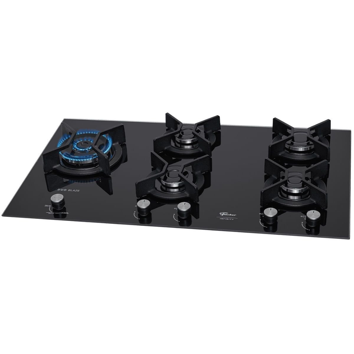 Cooktop a Gás Fischer Infinity Ferro Fundido 5q Mesa Vidro Preto Bivolt ...