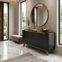 Ver imagem 5 de Buffet Aparador 4 Portas com Pés de Madeira Ravena 180cm Sala de Estar Jantar - Preto / Cedro