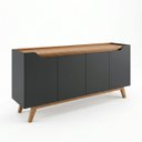 Ver imagem 2 de Buffet Aparador 4 Portas com Pés de Madeira Ravena 180cm Sala de Estar Jantar - Preto / Cedro