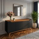 Ver imagem 4 de Buffet Aparador 4 Portas com Pés de Madeira Ravena 180cm Sala de Estar Jantar - Preto / Cedro