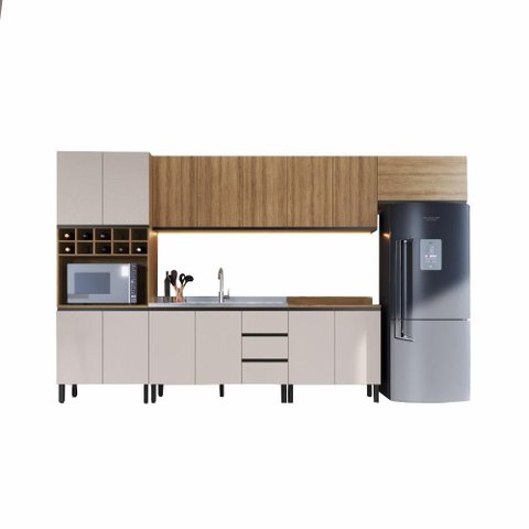 Cozinha Modulada Completa Araucária Quiditá 7 Peças Marrom Off White