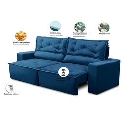 Sofá Retrátil e Reclinável 2 lugares com Molas 1,50m Livia Suede Azul Adonai Estofados - 2