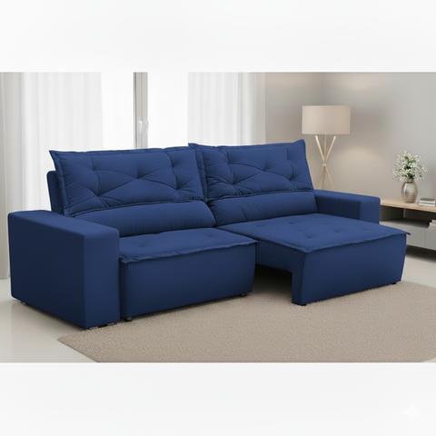 Sofá Retrátil e Reclinável 2 lugares com Molas 1,50m Livia Suede Azul Adonai Estofados