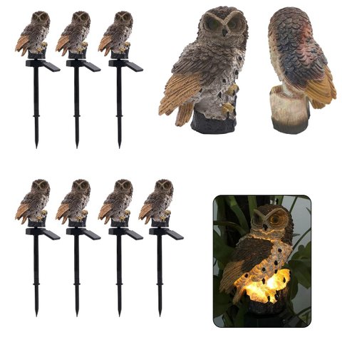 Coruja Luminaria Solar Luz LED Kit 7 Uni Decoracao Quintal Jardim Casa Garagem Iluminacao Enfeite Mu