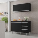 Ver imagem 2 de Balcão de Cozinha com Tampo 120 Cm e Armário Aéreo Andréia Preto Fosco - Ajl