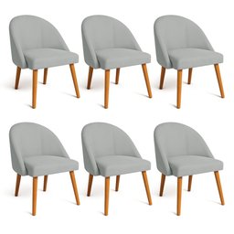 Kit 06 Cadeiras Poltrona de Jantar Luna Suede Pés Palito Castanho - Pallazio - 1
