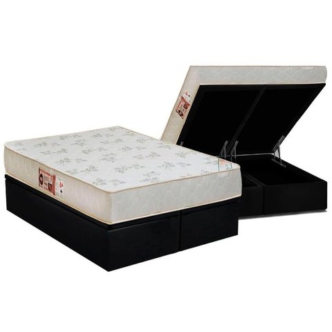 Cama Box Baú King: Colchão Espuma Castor D33 Sleep Max Relax + Base CRC Suede Black(193x203)