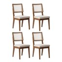 Ver imagem 1 de Conjunto de 4 Cadeiras de Madeira Maciça Saga Encosto Palhinha Natural com Linho Off White